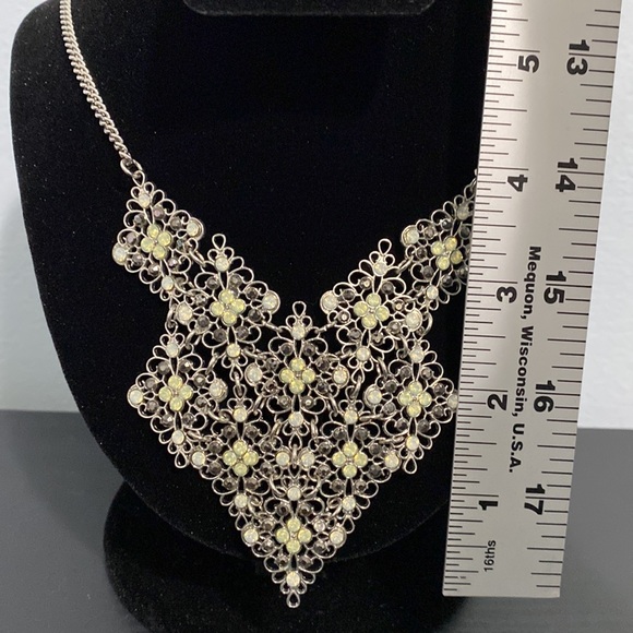 Silver Tone Bib Statement Necklace Faux Opal and Marcasite Stones - Picture 4 of 5